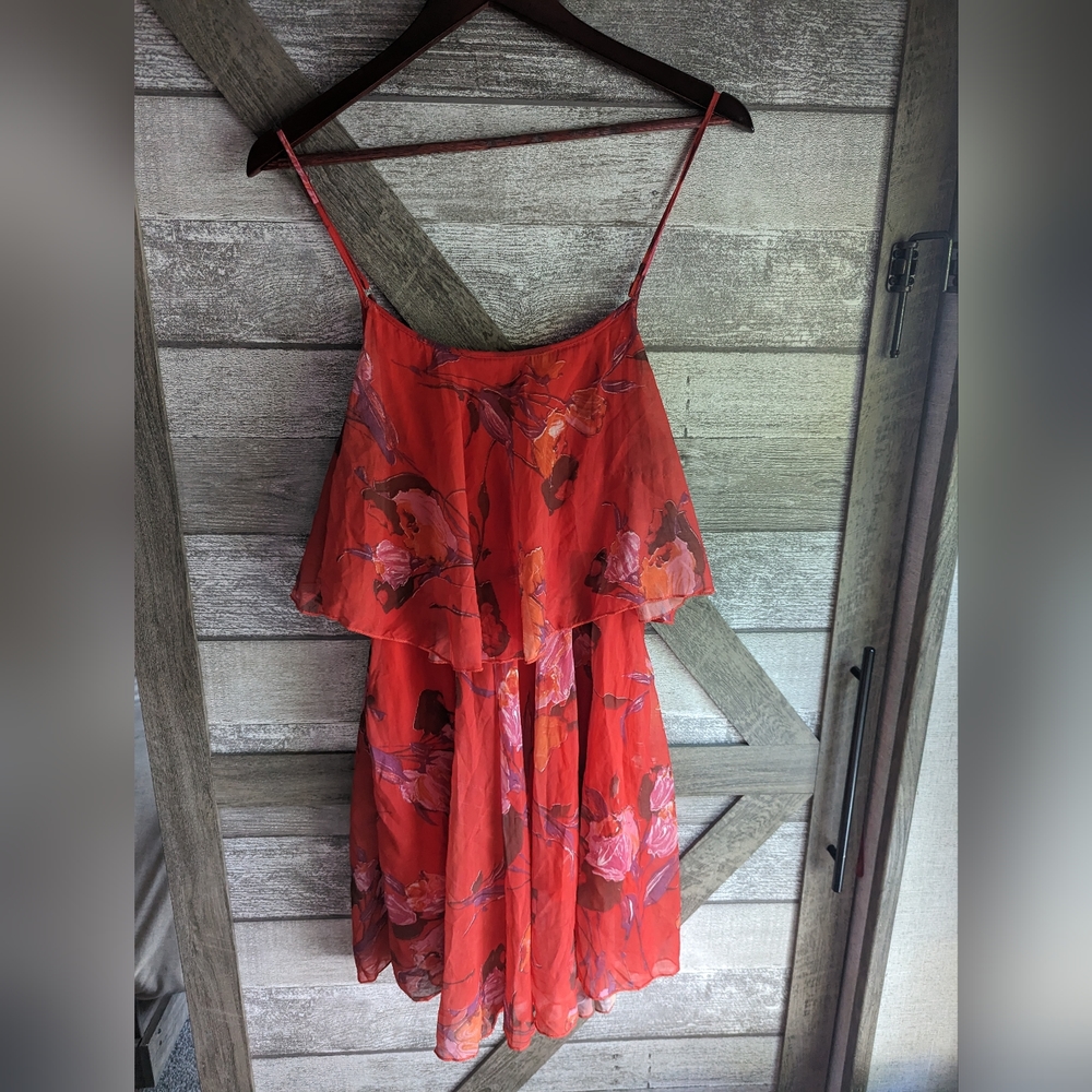Silky Red Floral Dress